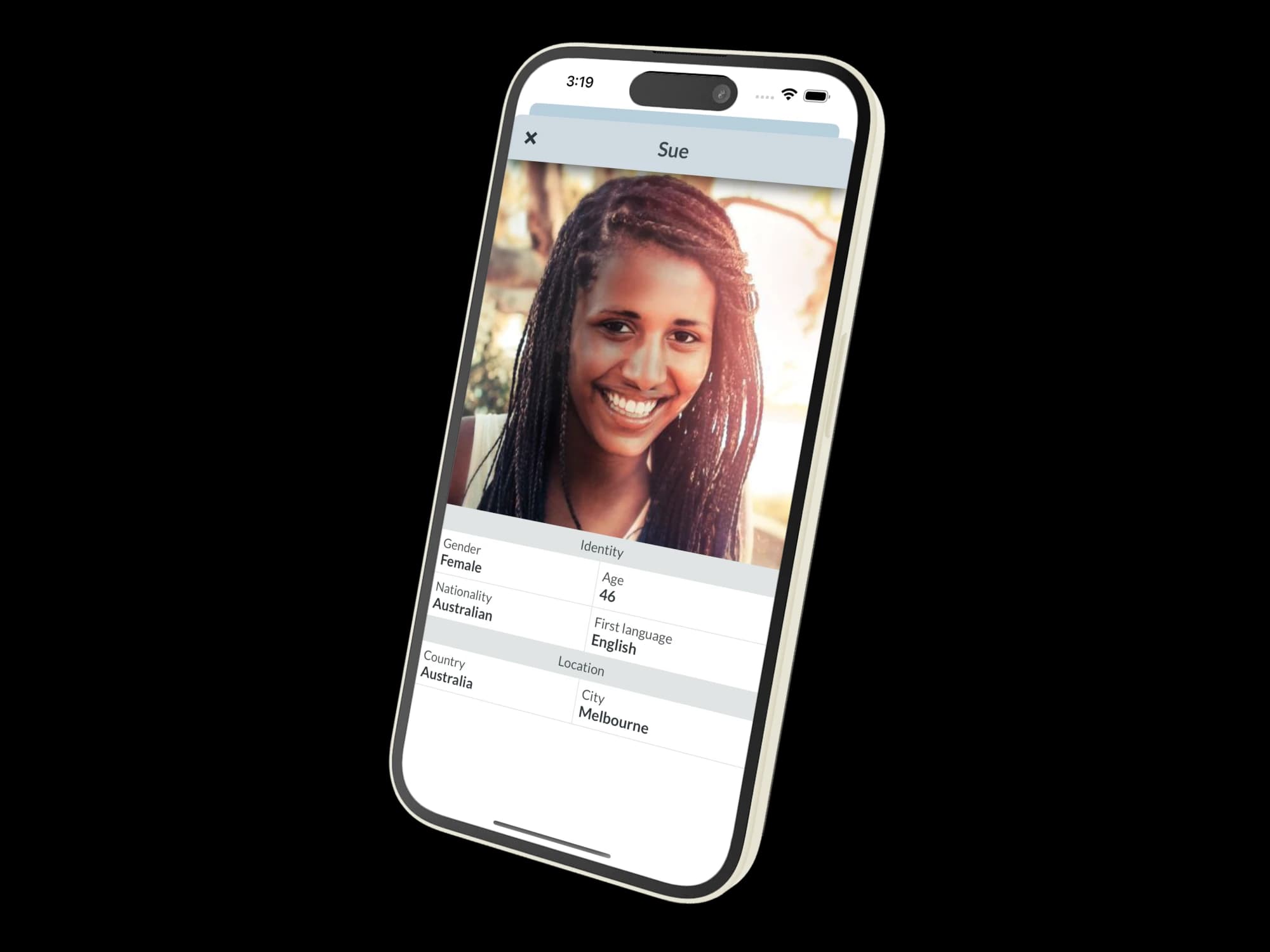 Viewing conversation partner's profile on Chatloop mobile app